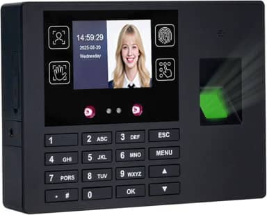 Relógios de ponto de funcionários para pequenas empresas, máquina de tempo versátil 4 em 1 (rosto + impressão digital + impressão da palma + PIN), relógio de perfuração de máquina de