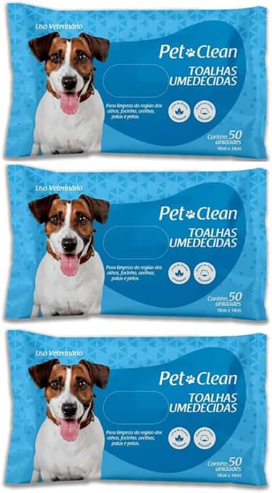 Kit 3 Toalhas Lenços Umedecidos Para Pet Cães e Gatos 50 unidades