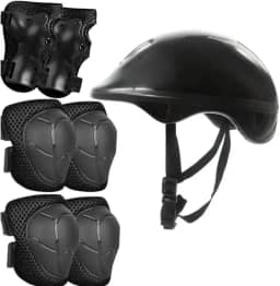 Kit Proteção Infantil Bicicleta Patins Skate Bike Capacete Ajustável Joelheira Cotoveleira Munhequeira Menino e Menina (PRETO)