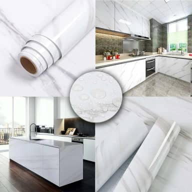 Papel De Parede Adesivo Marmore Branco Lavável 4,5 M X 60cm