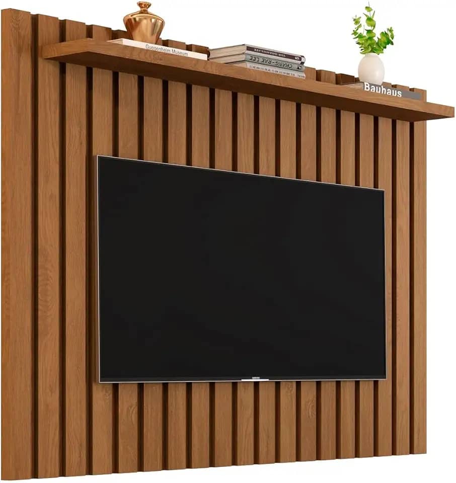 Painel Ripado para TV até 50 Polegadas Lily com Prateleira Sala de Estar (Freijó)