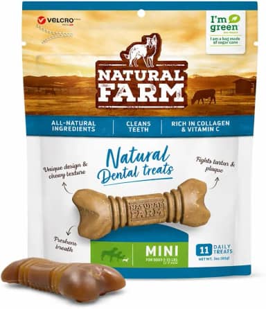 Natural Farm Petiscos Dentais para Cães, Receita de Osso de Carne e Porco, Ingredientes Naturais, Não-Transgênicos, Rico em Proteína Bruta, Cálcio e Vitamina D3