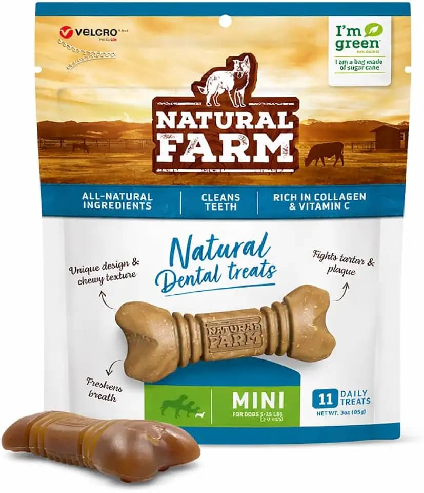 Natural Farm Petiscos Dentais para Cães, Receita de Osso de Carne e Porco, Ingredientes Naturais, Não-Transgênicos, Rico em Proteína Bruta, Cálcio e Vitamina D3