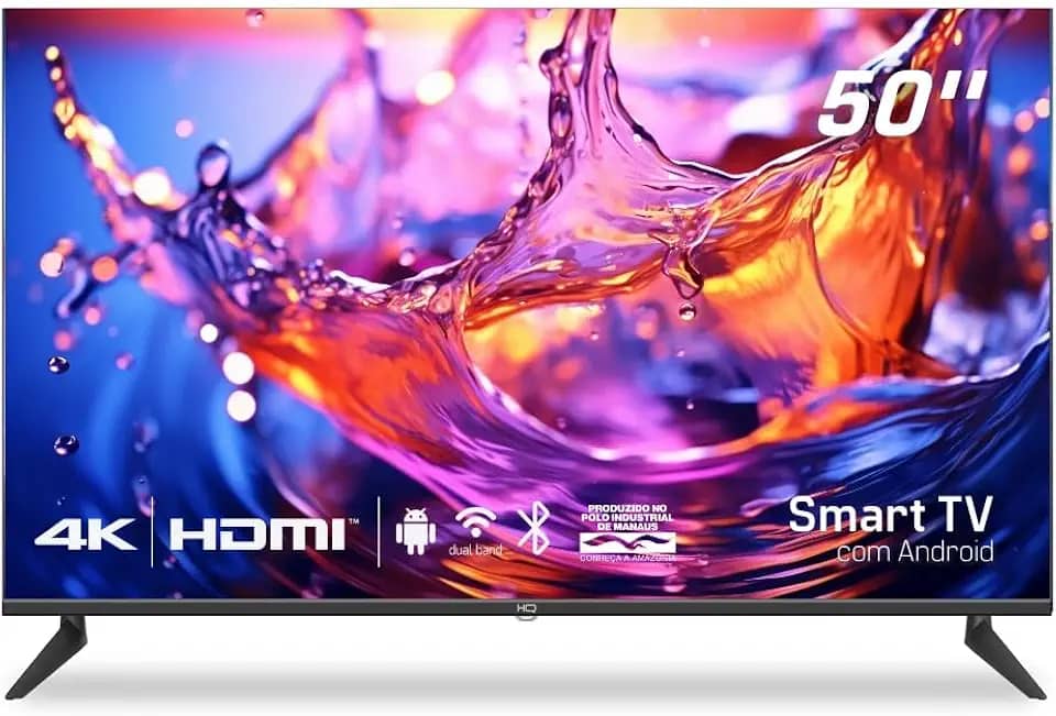 Smart TV 50' HQ UDE50HR315LN 4K com Conversor Digital 3 HDMI 2 USB WI-FI Android 11 Design Slim e Tela Frameless