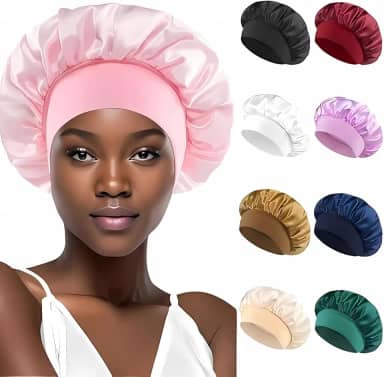 Touca de Cetim Premium, Dupla Face com Faixa Larga, Proteção Noturna para Cabelos, Material Sedoso Anti-Frizz - 36 Centimetros