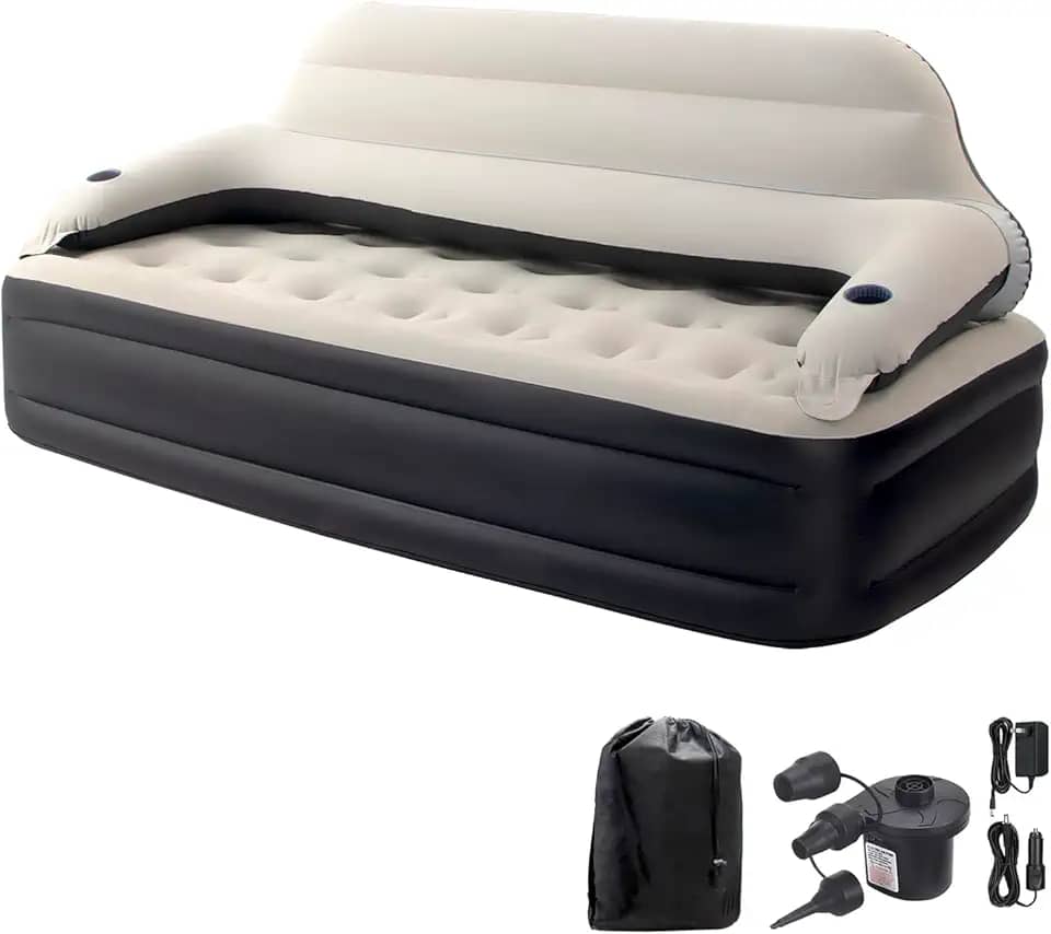 DIMAR GARDEN Colchão de sofá-cama de casal com cabeceira e bomba, cama inflável para sofá inflável