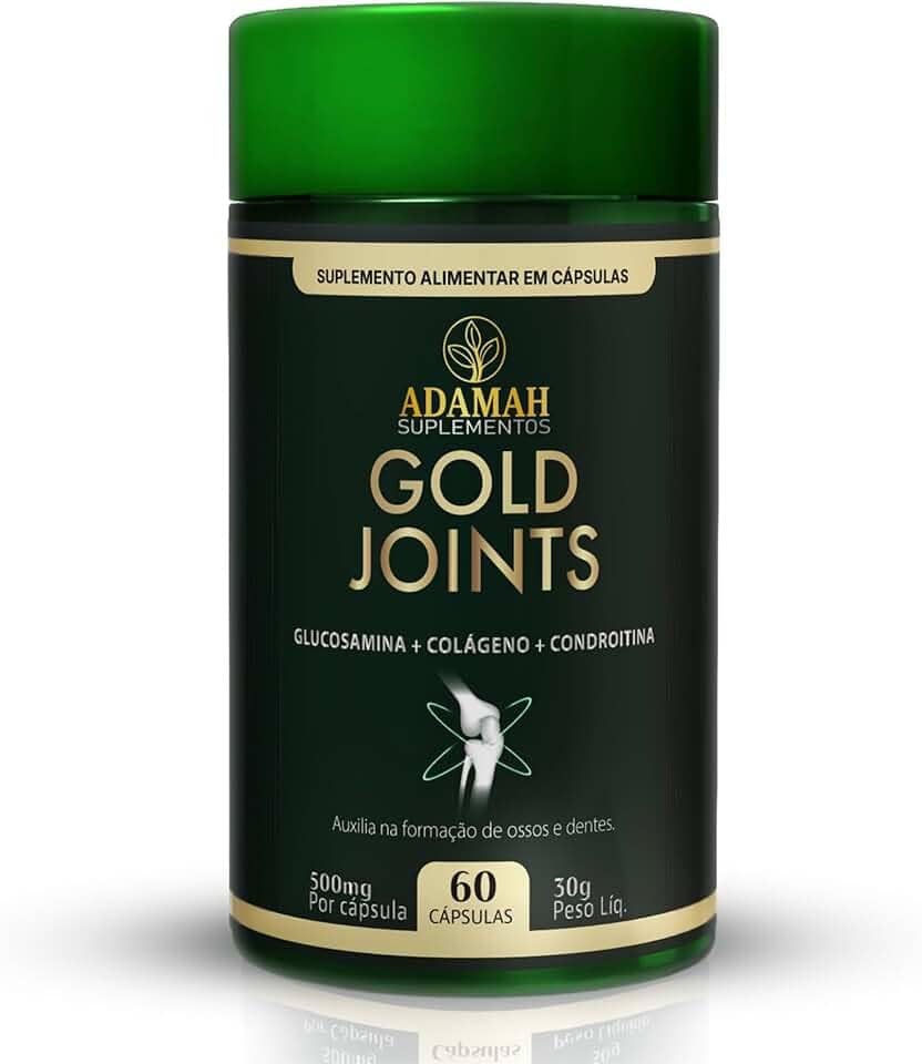 Gold Joints Adamah - Colágeno Tipo 2 + Glucosamina + Condroitina e Cúrcuma - Suplemento para Articulações e Joelho - Fórmula Completa - 60 Cápsulas