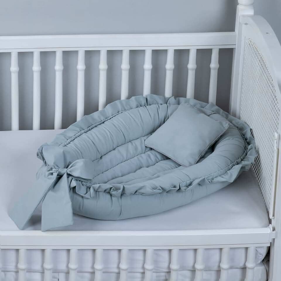Ninho Redutor de Berço Babado Percal 200 Fios Algodão (Cinza, 1)
