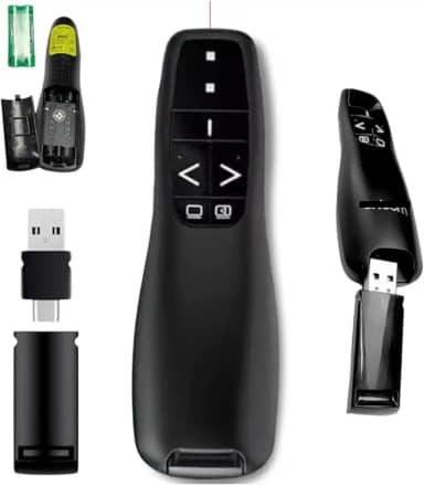 Apresentador Passador de Slides Sem Fio com Laser 30m Alcance Controle Apresentador de Slides Laser Sem Fio 2.4G Profissional Passador de Slides com Laser Vermelho para Apresentações