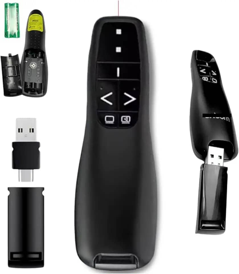 Apresentador Passador de Slides Sem Fio com Laser 30m Alcance Controle Apresentador de Slides Laser Sem Fio 2.4G Profissional Passador de Slides com Laser Vermelho para Apresentações