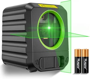 Huepar Nível laser de 25 m, automático com linha cruzada de feixe verde, vertical e horizontal, nível laser de alinhamento de 100 pés para pendurar quadros e aplicações