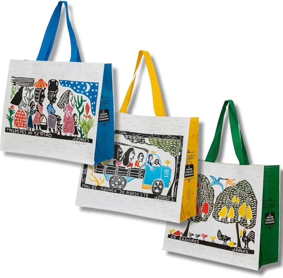 Kit C/ 5 Ecobags Sacolas De Ráfia Retornável 40x35x18 Sacolas de Compras para Supermercados