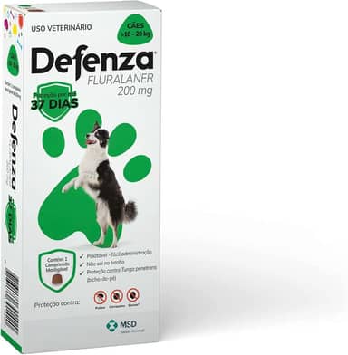 Defenza® 200mg - Antipulgas, Bicho-de-Pé, Carrapatos e Sarnas - Cães de 10 a 20kg - 1 Comp. Mastigável - MSD Saúde Animal