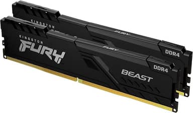 Kingston, KF432C16BBK2/16 - Kit de memórias de 16GB (2 x 8GB) DIMM DDR4 3200Mhz FURY Beast Black 1,35V 1Rx8 288 pinos para desktop/gamers, Não aplicável