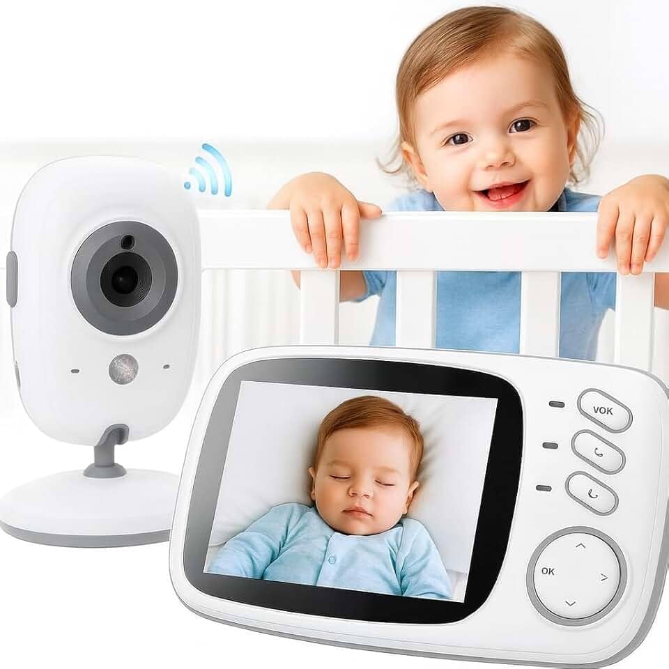 Babá Eletrônica com Câmera, Tela LCD 3.2”, Visão Noturna Infravermelha, Áudio Bidirecional, Sensor Temperatura, VOX, Canções de Ninar, Alcance 250m, Sem Wi-Fi, Monitor Bebê, Segurança Total