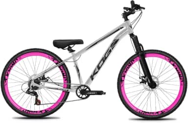 Bicicleta Aro 26 KOG Freeride 1x7 – Estilo Grau, Suspensão 29”, Freios a Disco, Aros Vmaxx Neon – Bike Urbana de Alta Performance, Prata