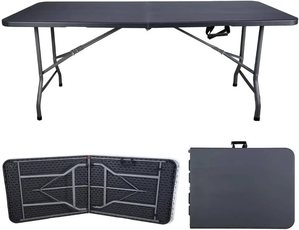 Mesa Dobrável Vira Maleta Portátil Jardim Camping 1,80m (Preto)
