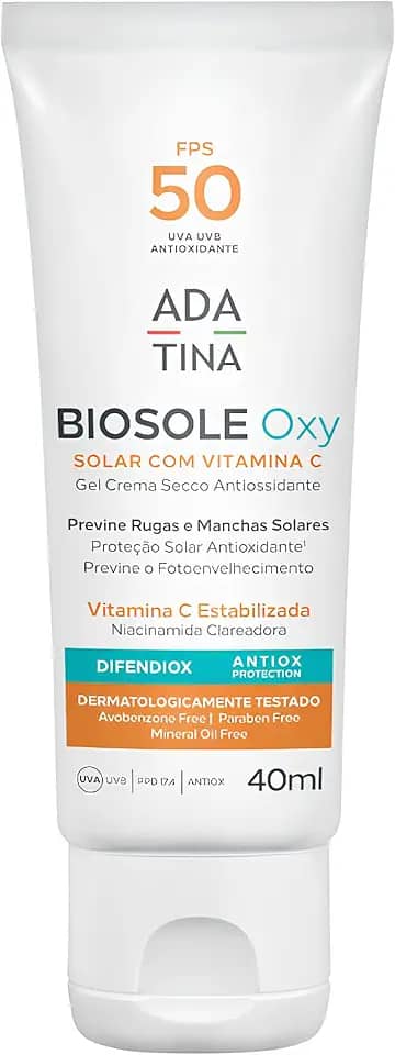 Ada Tina Protetor Solar Facial Clareador Biosole Oxy FPS 50 40ml | Com Vitamina C e Niacinamida | Antioxidante | Combate 15 Tipos de Manchas | 12 Horas de Proteção
