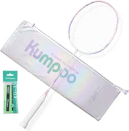 KUMPOO Raquete profissional de badminton 4U leve com alta resistência, conjunto de raquete rosa de badminton de fibra de carbono com fitas de aderência e capa para iniciantes e intermediários, Flower