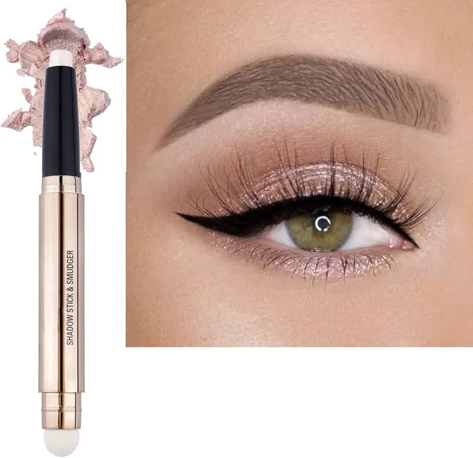 Bastão de sombra e pincel de maquiagem esponja, creme suave e cintilante, lápis de sombra à prova d'água de longa duração, bastão de marca-texto, maquiagem hipoalergênico, visual multidimensional
