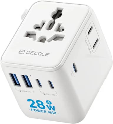 Carregador Universal com Adaptadores de Viagem com 3 portas USB-C e 2 portas USB-A, adaptador portátil tudo em um, para EUA, Reino Unido, UE, Austrália e mais de 224 países (branco) BR2025