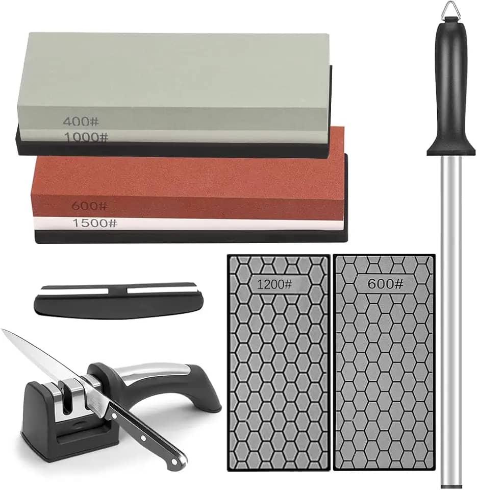 Conjunto para afiar facas, Conjunto de 6 Peças, Chaira Diamantada, Amolador de Facas, Pedra de Amolar Facas 400/1000 E 600/1500, Kit de Amolar Afiar Premium em Mármore para Afiação E Polimento