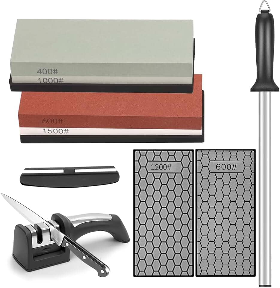 Conjunto para afiar facas, Conjunto de 6 Peças, Chaira Diamantada, Amolador de Facas, Pedra de Amolar Facas 400/1000 E 600/1500, Kit de Amolar Afiar Premium em Mármore para Afiação E Polimento