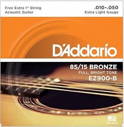 Encordoamento Para Violão Aço .010-.050 Com Corda Extra PL010 D'Addario Bronze 85/15 EZ900-B