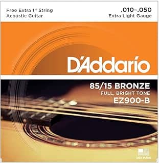 Encordoamento Para Violão Aço .010-.050 Com Corda Extra PL010 D'Addario Bronze 85/15 EZ900-B