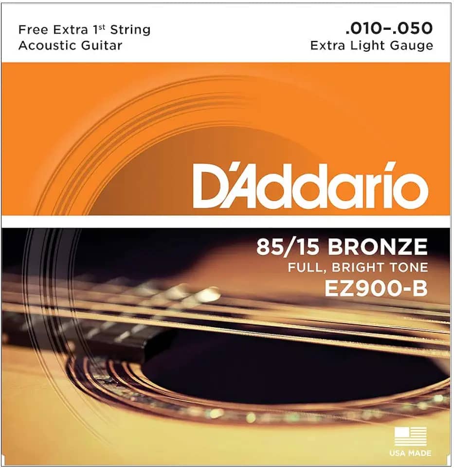 Encordoamento Para Violão Aço .010-.050 Com Corda Extra PL010 D'Addario Bronze 85/15 EZ900-B