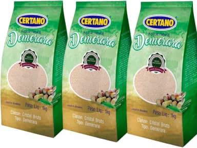3 Pct Açucar Demerara Pacote 1kg Certano Produto Menos Processado