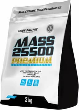 Hipercalórico Mass 25500 3kg Anticatabólico 34g de proteínas 26 vitaminas e minerais com 3g de creatina (Morango com Banana)