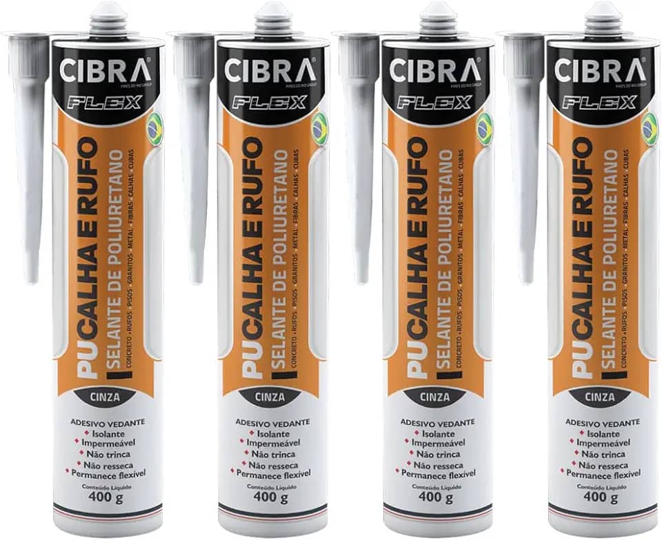 Kit 4 Selantes PU Calha e Rufo Selante de Poliuretano Adesivo Vedante Cinza Cibra Flex
