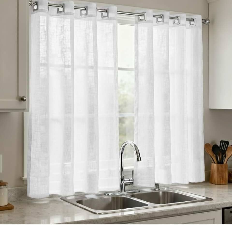 Cortina Voil Gaze De Linho Branco 2,80x1,40 Sem Forro Cozinha