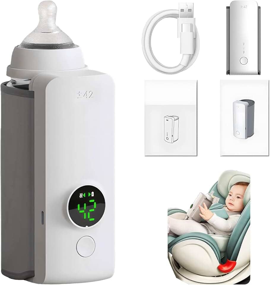 Aquecedor de Mamadeira Digital Portátil, Display LED, USB Recarregável, Compatível com Carros, com Cabo USB e Manual