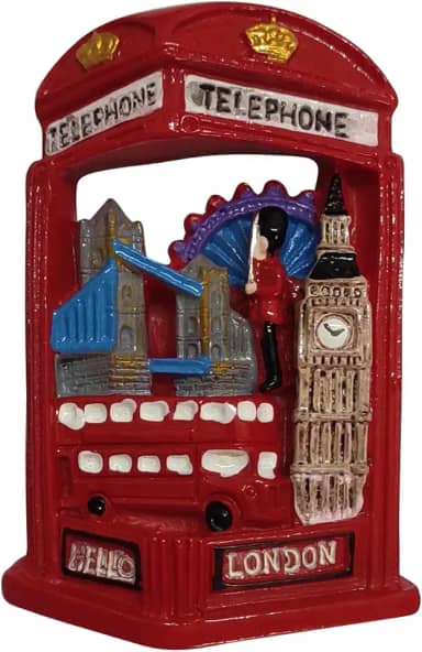 3D London England Imã de geladeira estilo cabine telefônica adesivo de viagem lembrança, decoração de casa e cozinha presente icônico caixa de telefone vermelha com famosos marcos de Londres