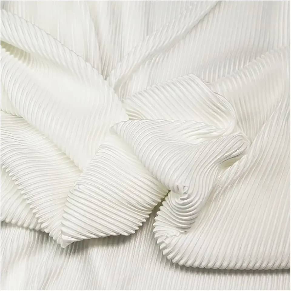 Tecido plissado tecido elástico linha textura elástica listras finas tecido designer para calças sociais terno costura 150 cm largura M105F2 (marfim)