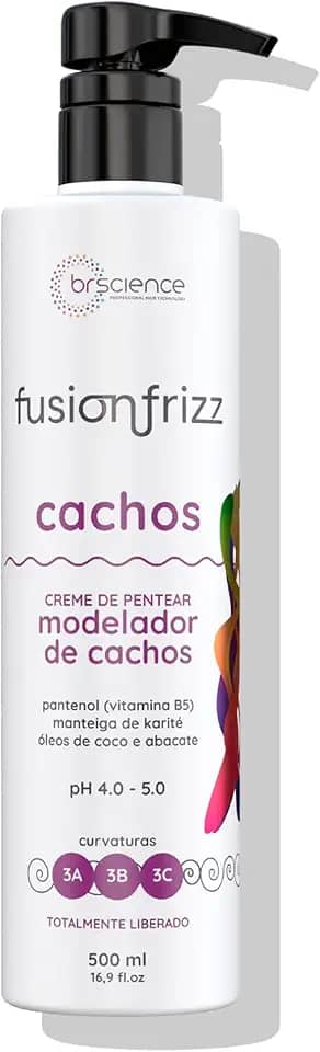 Creme para Pentear Cachos Cabelos Cacheados Fusionfrizz Brscience 500ml – Hidratação, Nutrição e Ação Antifrizz com Brilho Intenso para Cachos Curvas 3A, 3B e 3C