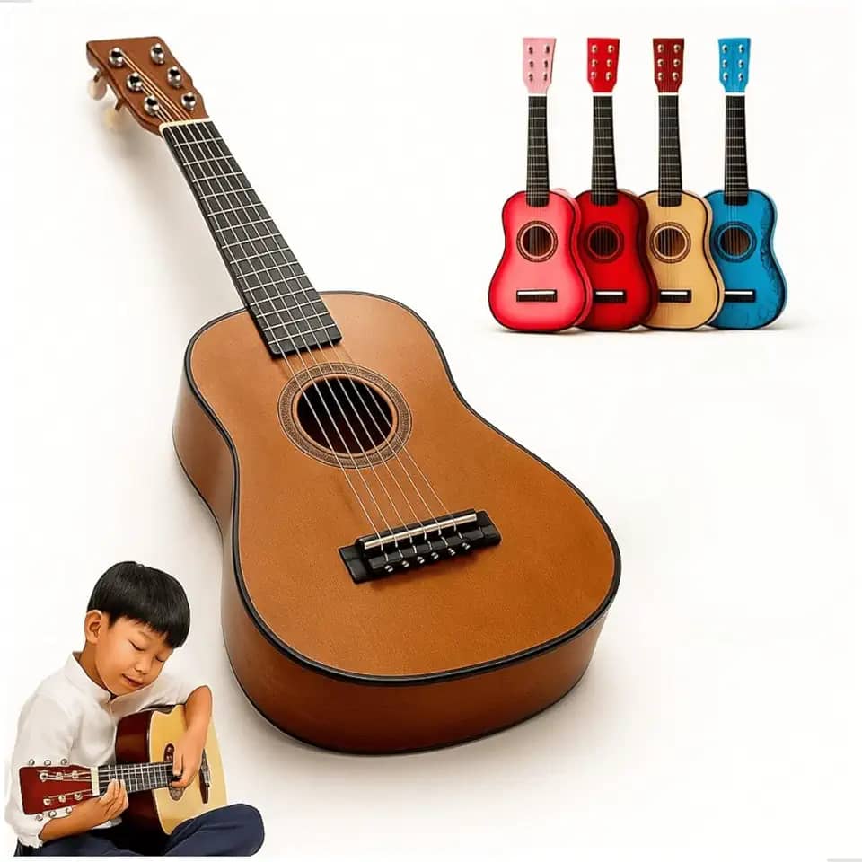 Mini Violão Infantil Acústico em Madeira Instrumento Musical com Cordas de Aço Tamanho 60cm Múltiplas Cores Disponíveis