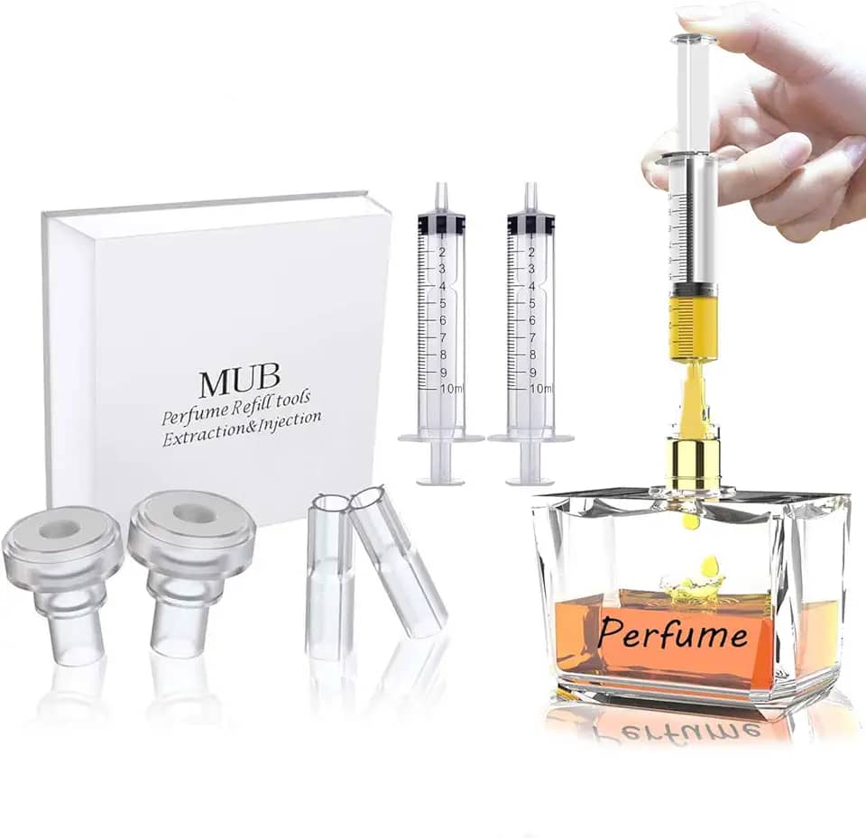 MUB Ferramentas De Bomba De Recarga De Perfume, Dispensador De Perfume Com Ferramentas Adaptadoras Para Transferência De Perfumes Para Garrafas Vazias, Incluem 2 Seringas Para Substituição
