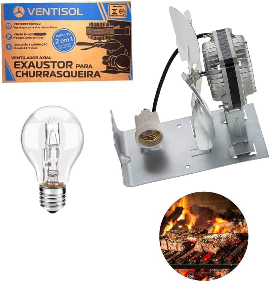 Exaustor Churrasqueira 20Cm C/Luz Lâmpada Alta Temperatura 220v