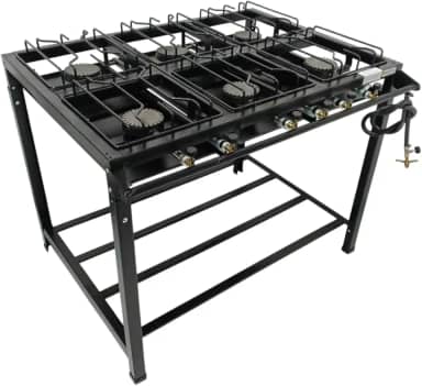 Fogão Industrial 6 Bocas Alta Pressão Ferro Fundido Preto 95x70x80 cm com Mangueira e Registro