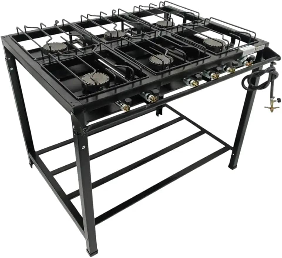 Fogão Industrial 6 Bocas Alta Pressão Ferro Fundido Preto 95x70x80 cm com Mangueira e Registro