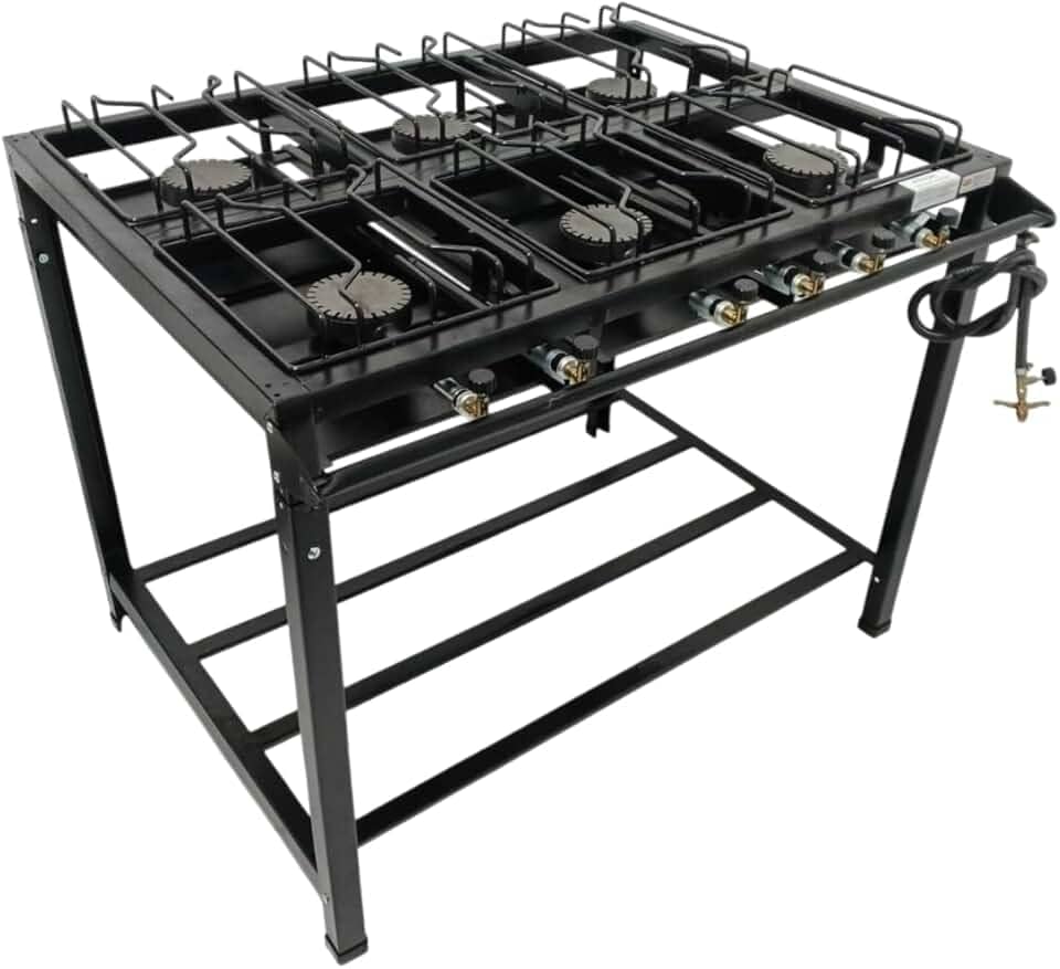 Fogão Industrial 6 Bocas Alta Pressão Ferro Fundido Preto 95x70x80 cm com Mangueira e Registro