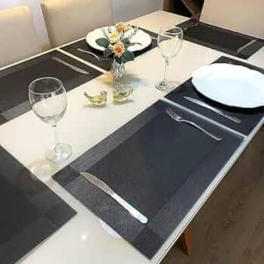 Kit 6 Peças Jogo Americano Retangular - Sousplat para Mesa Posta - Jogo Americano Elegante para Jantar, Almoço e Café - Lavável e Resistente - Shop100 (Preto)