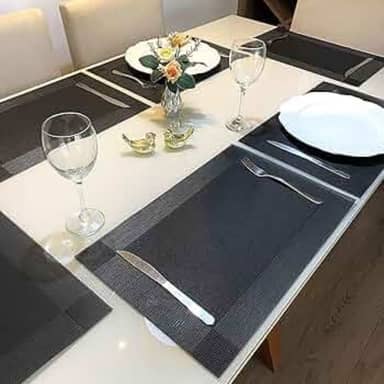 Kit 6 Peças Jogo Americano Retangular - Sousplat para Mesa Posta - Jogo Americano Elegante para Jantar, Almoço e Café - Lavável e Resistente - Shop100 (Preto)