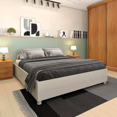 Cama Queen em Mdp 203cmx164cm Mônaco Off White/Off White