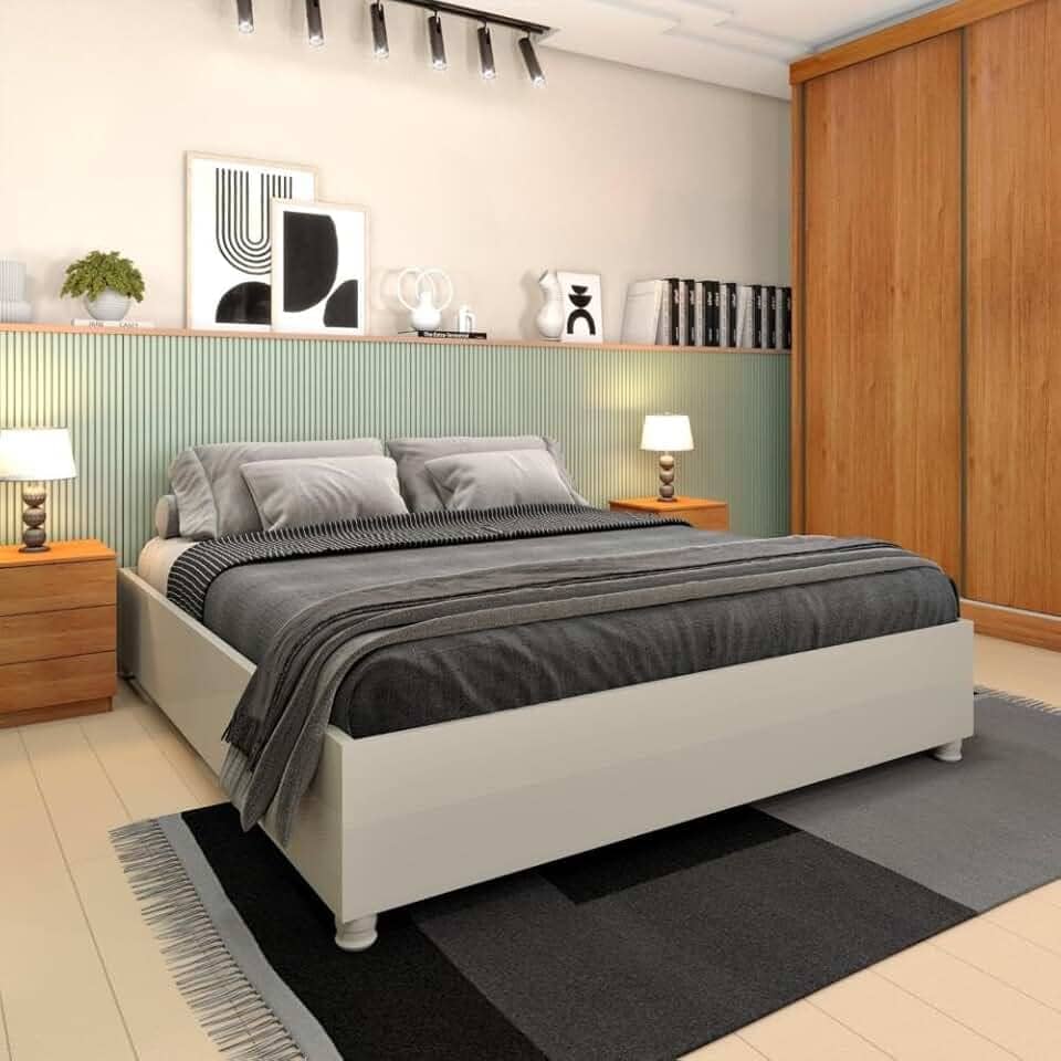 Cama Queen em Mdp 203cmx164cm Mônaco Off White/Off White