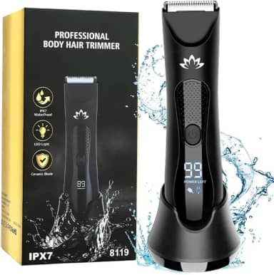 Aparador de pelos da virilha e corpo Manscape para homens, pelos pubianos e bolas masculinas, IPX7 à prova d'água para barbear suave e sem cortes, base de carregamento, luz LED