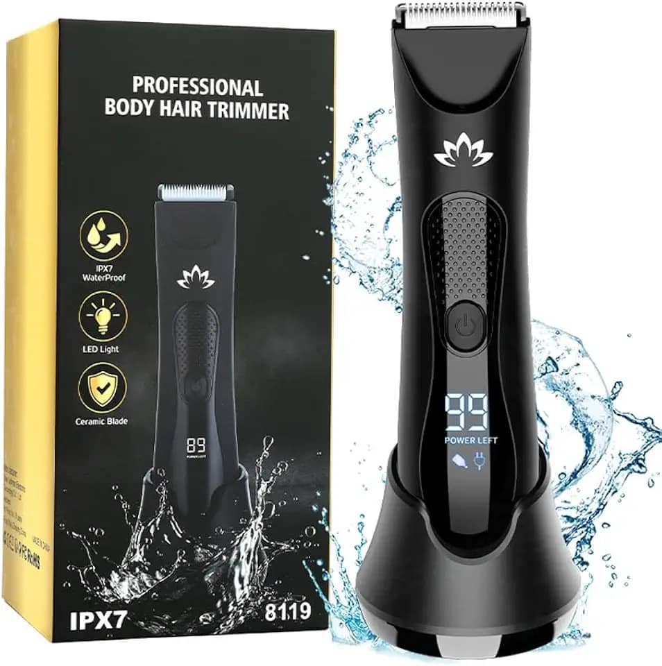 Aparador de pelos da virilha e corpo Manscape para homens, pelos pubianos e bolas masculinas, IPX7 à prova d'água para barbear suave e sem cortes, base de carregamento, luz LED
